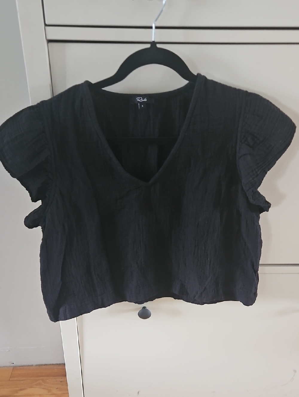 Rails Black Cotton Gauze V-Neck Crop Top Size Small